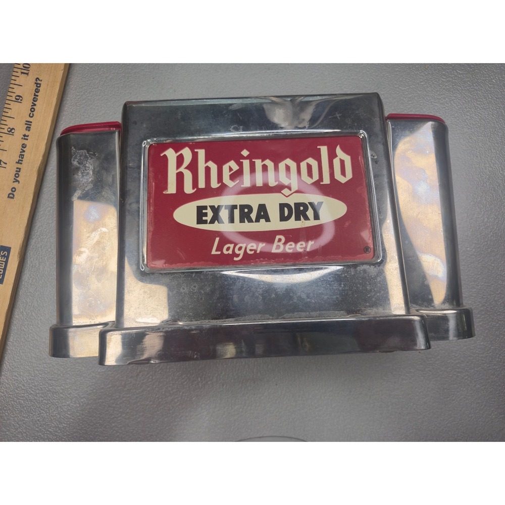 Vintage Rheingold Extra Dry Lager Beer Bar Caddy Napkin Straw Holder Chrome Red